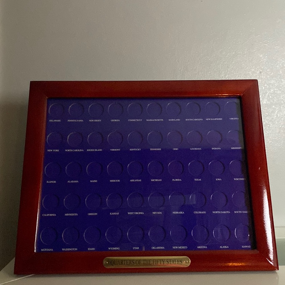Vintage State Quarter Display Case Wooden/Plastic Picture Frame
